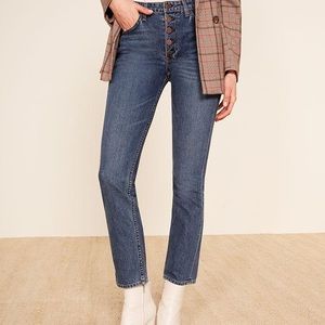 Reformation cropped jeans with exposed button fly
